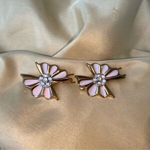 Vintage Gold and Pink Floral Barrettes
